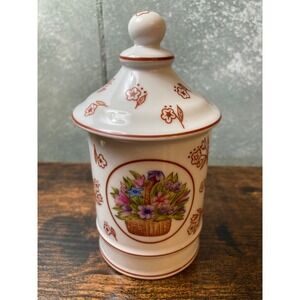 Prestige Place Vintage Porcelain Apothecary Jar Floral Basket Made in Japan